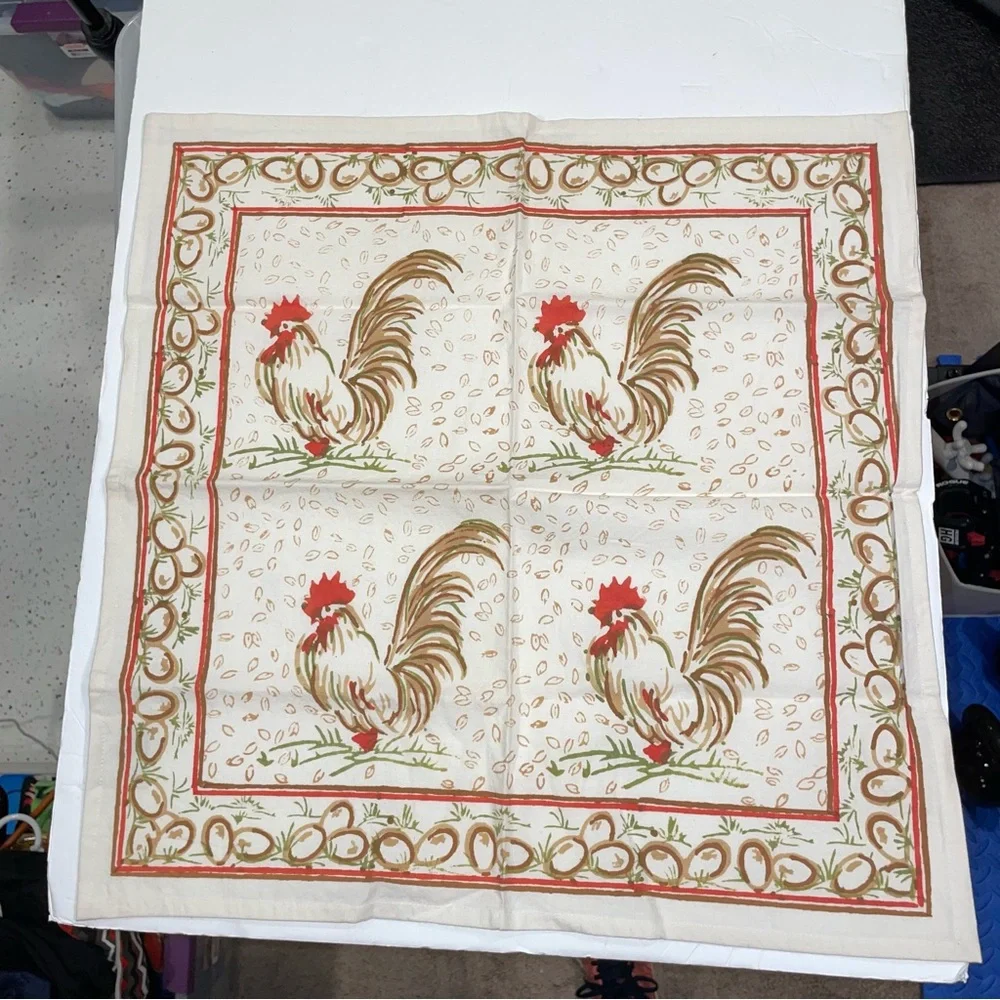 Cute vintage rooster napkin cloth mat cotton 20x20 cottagecore Pomegranate